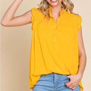LOFT Ann Taylor Boho Ruffle Mustard Yellow Career Office Blouse Medium M